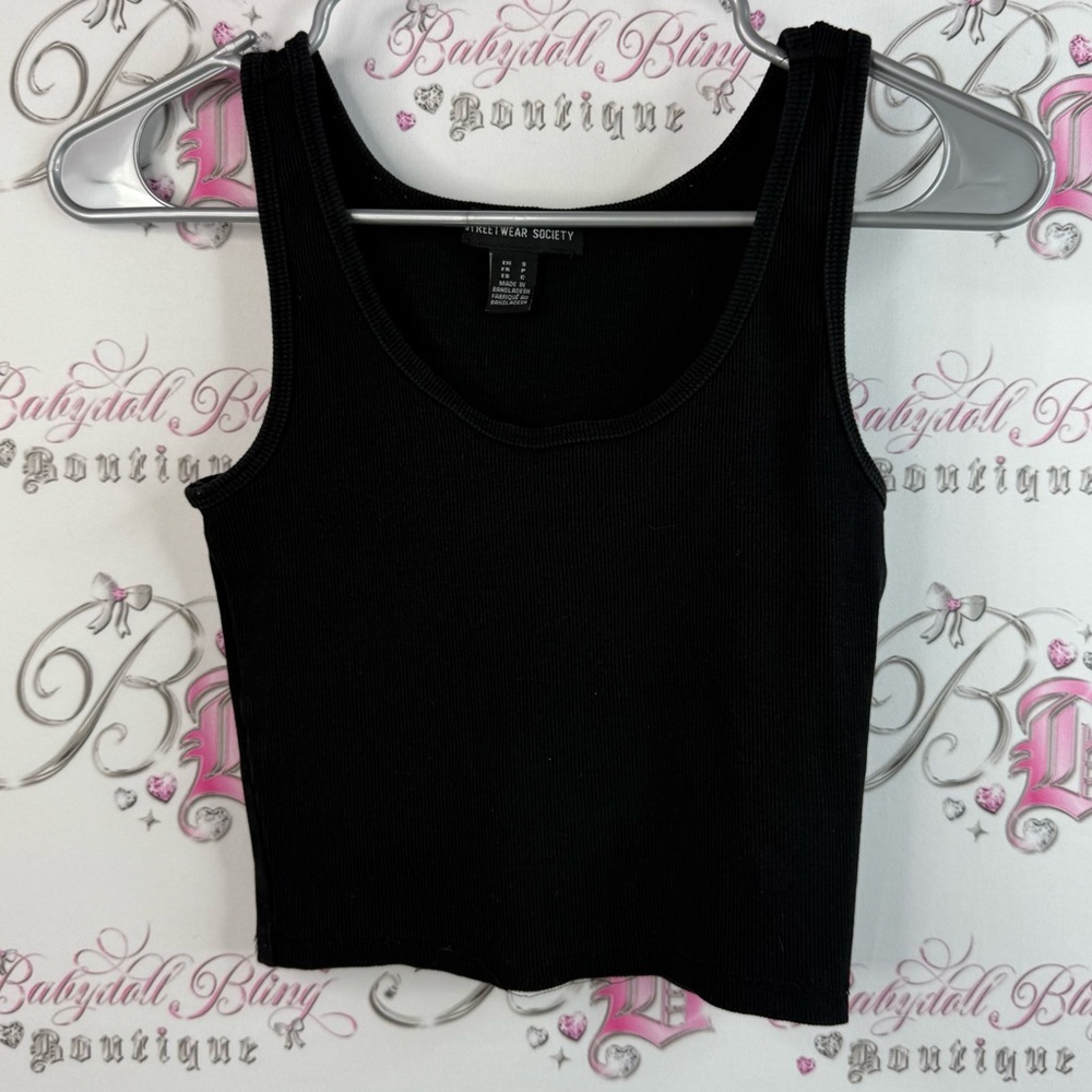 Streetwear Society cropped tank shirt ribbed basic stretchy Black Tank Top